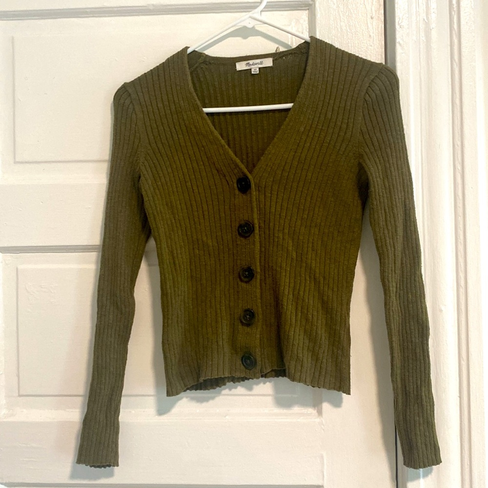 XS olive green madewell ribbed cardigan